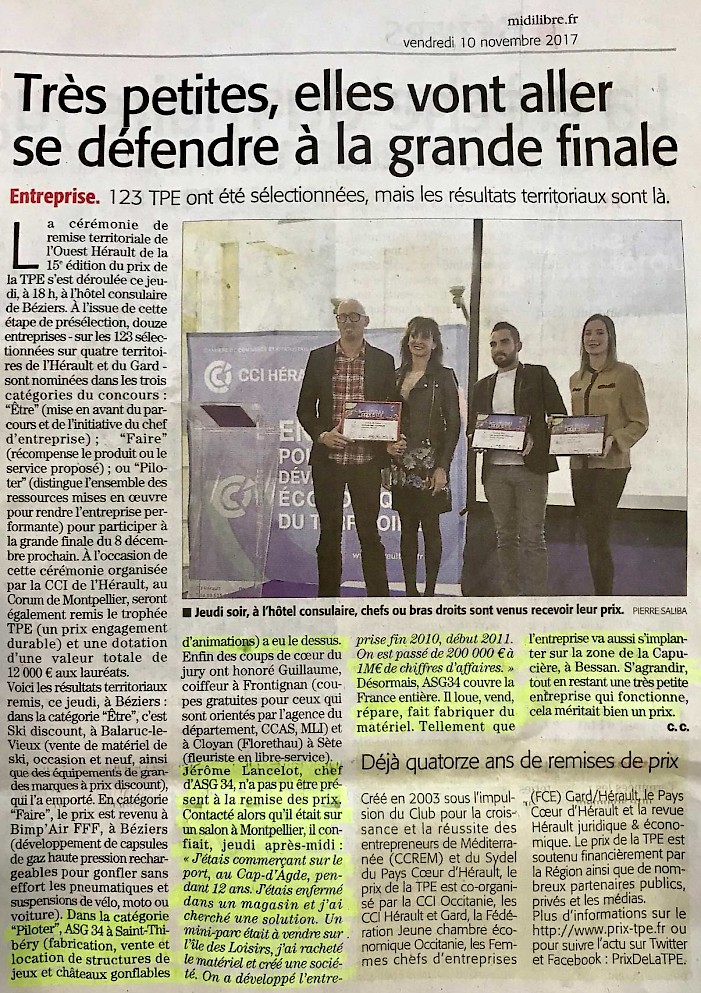 Article du "Midi Libre" (de vendredi 10 novembre 2017)